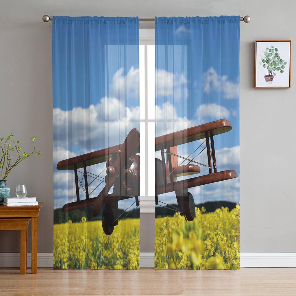 Flugzeug Sonnenuntergang Moderne Vorhänge für Wohnzimmer Transparente Tüllvorhänge Fensterschleier für das Schlafzimmer Zubehör Dekor