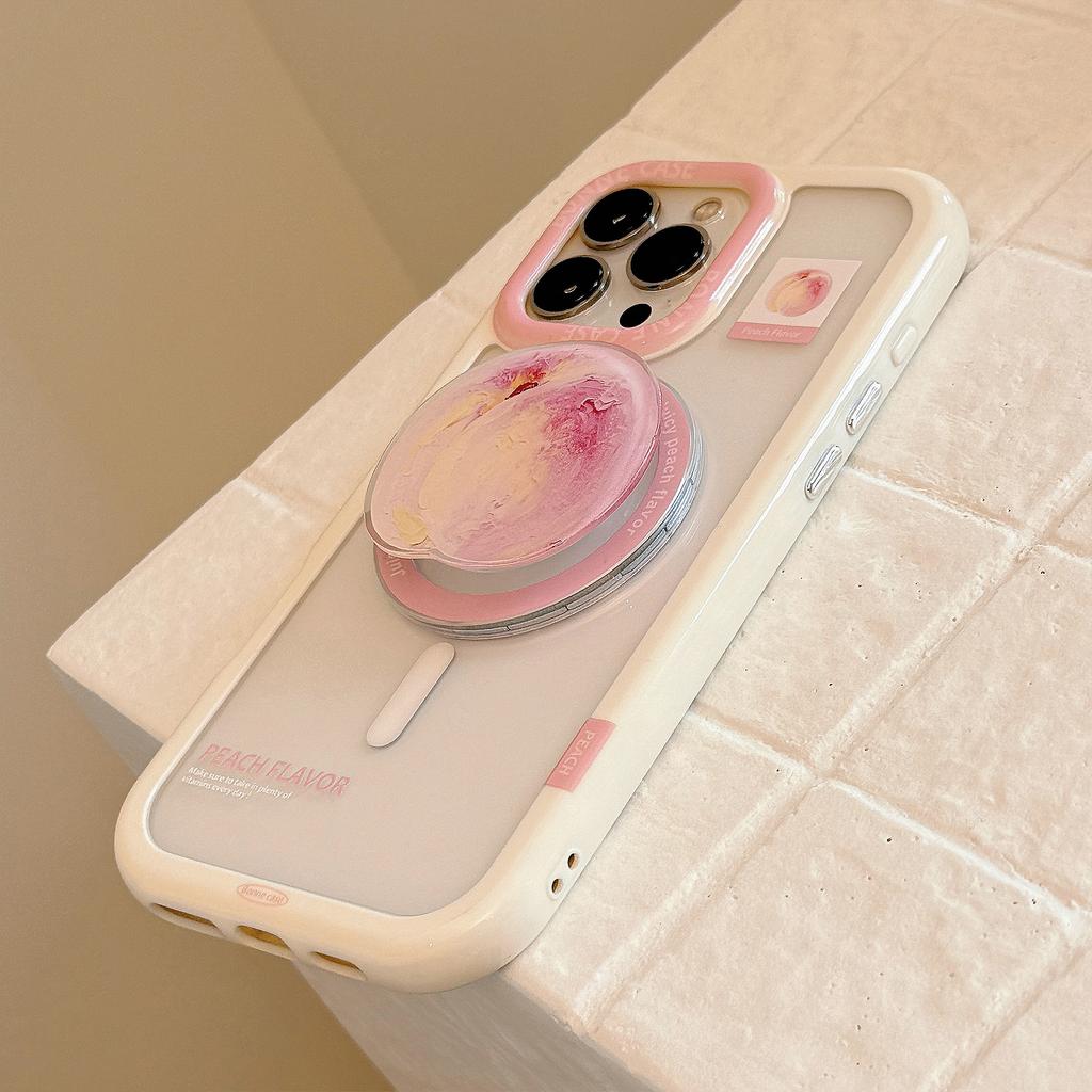 Oil Painting Peach Magnetic Stand 16 for IPhone17ProMax for Apple 14 Phone Case 15 Hard 11 Acrylic