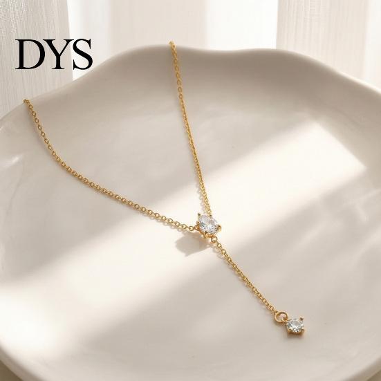 Square Zirconia Jewelry Gift Y-Shaped Pendant Necklace, Gold Necklace for Women, Dainty Lariat Light Luxury Ladies Drop Minimalist Trendy Clavicle