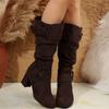 Autumn and winter new long boots for women, but mid-knee boots, suede high-heeled belt buckle for women's boots