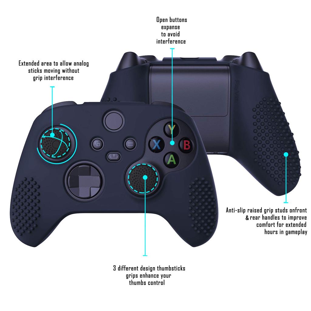 eXtremeRate PlayVital 3D Studded Edition Silicone Cover Skin for Xbox Series Includes Six Black Thumb Grip and Soft Rubber Case Protector for Xbox