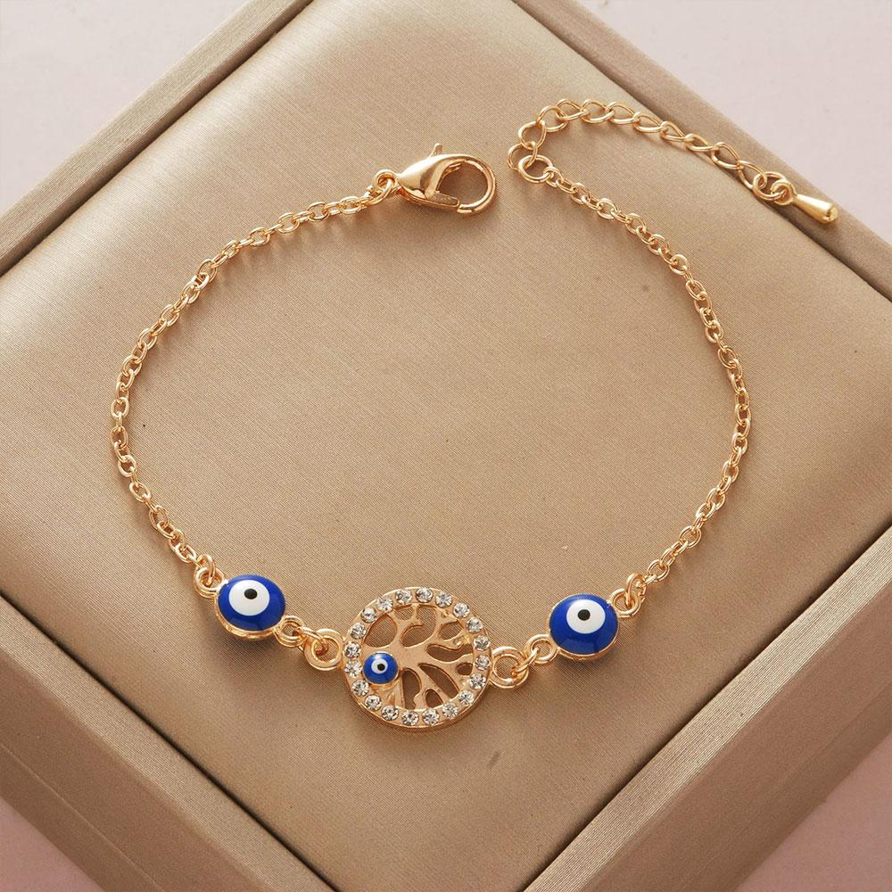 

YILUOCD Богемский овальный синий браслет от сглаза для женщин с 18-каратным золотым покрытием, браслеты-цепочки «Древо жизни», новые молитвенные украшения 18k Gold color