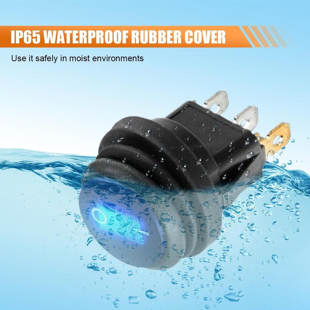 2PCS 12V UL Listed Round Rocker Switch, Waterproof LED Rocker Toggle Switch with Shell, Lighted ON Off SPST 3 Pin Rocker Switch for Car RV Marine