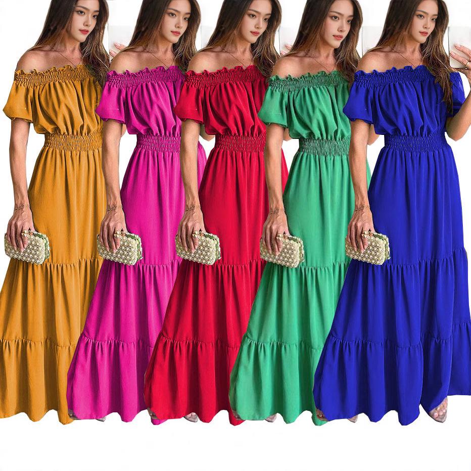 

Women s One-Shoulder Short-Sleeve Long Spring Dress L красный