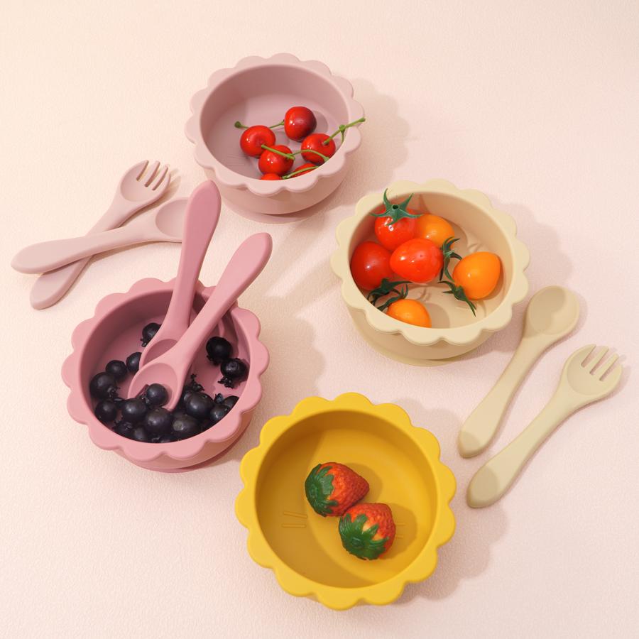 Color Kids Silicone Baby Feeding Bowl Silicone Dishes For Kids Waterproof Spoon Non-Slip Crockery Bowl Children's Tableware