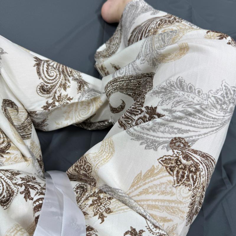 Three Sizes Women's Cotton Silk Wide-Leg Rayon Pants - Spring/Summer Breathable, Plus Size Casual Home Sleepwear