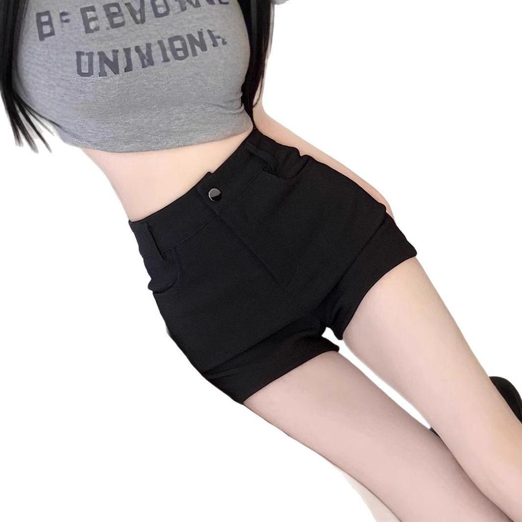 Women's 2025 Spicy Girl High-Waisted Black A-Line Shorts - Slimming & Cool Summer Hot Pants