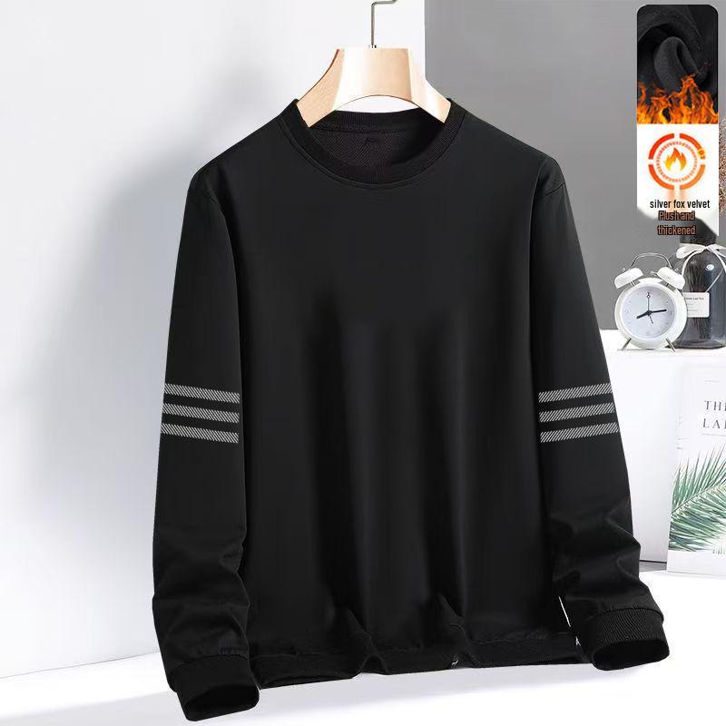 

Men s Casual Round Neck Hoodie - Autumn/Winter Style, Plus Velvet Pullover, Long Sleeve, Loose Fit, Versatile Base Layer. 2XL (130-145 lbs)
