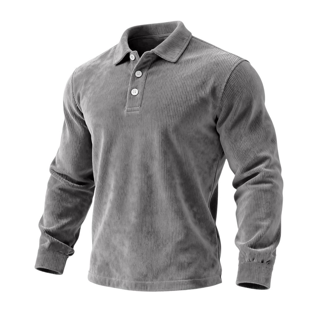 Men's  Casual Outdoor Lapel Corduroy Pullover Long-sleeved Top
