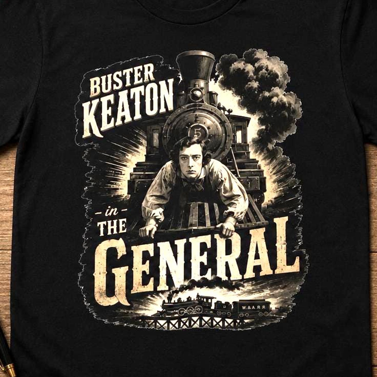 Buster Keaton Shirt, The General Movie Tshirt, Silent Film Graphic Tee, Vintage Train Locomotive Top, Classic Cinema Gift for Film Buff 4XL