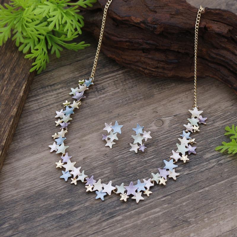 

New spring color painting oil irregular star stud earrings necklace set women s fashion versatile five-pointed star necklace