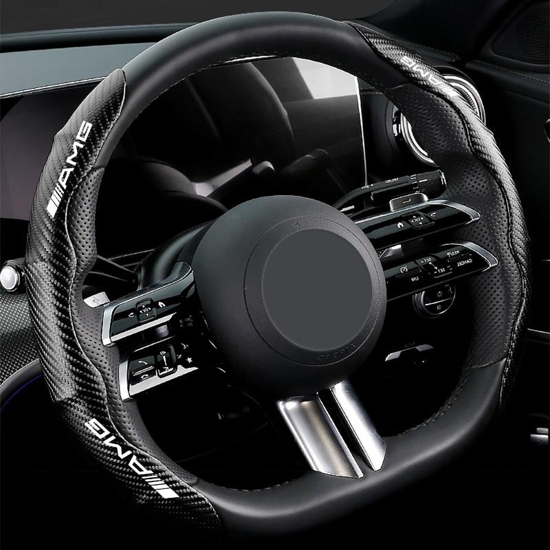 2pcs Carbon Fiber Non-Slip Steering Wheel Cover Car Accessories For Mercedes Benz AMG W212 W205 W246 W177 W176 W213 GLC GLE GLS ML Welcome Projection