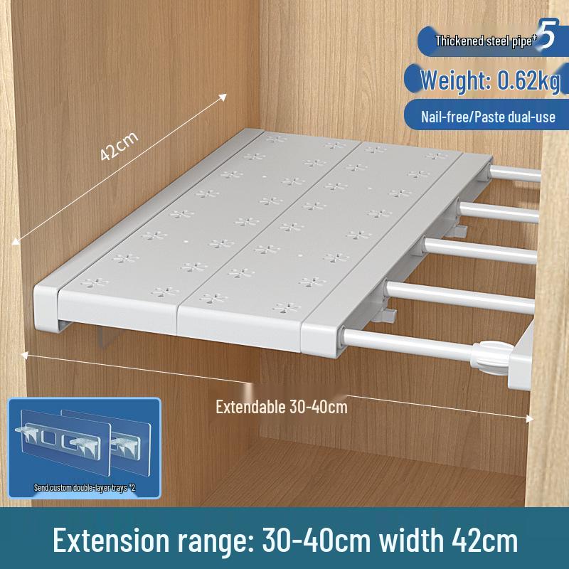 Wardrobe Layered Rack Cabinet Partition: No-Drill Retractable Shoe & Kitchen Storage Divider.