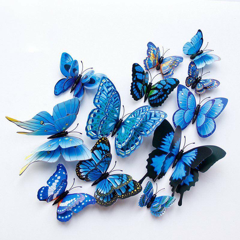 

12Pcs 3D PVC Wall Sticker Butterfly Children\ s Room Home Background Wall Decoration Living Room Bedroom Home Decoration синий