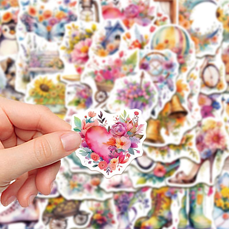 Superior-Grade 50Pcs First-Class Flower Premium-Quality Stickers High-Standard Vintage Superior-Grade Rose Top-Grade Floral First-Class Scrapbooking