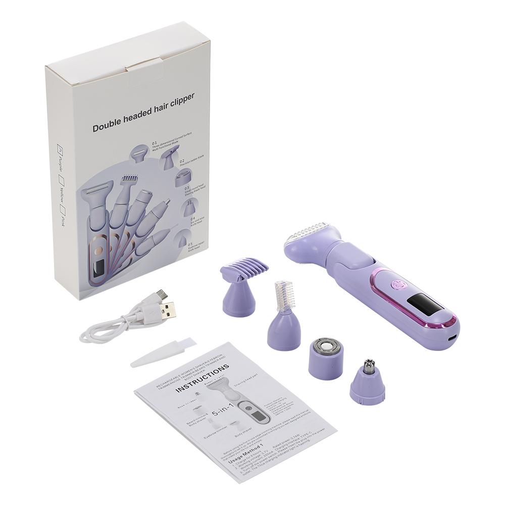 5-in-1 Women's Shaver Cordless Hair Trimmer Electric Razor Portable Hair Remover for Body Nose Facial Eyebrow Leg Underarm