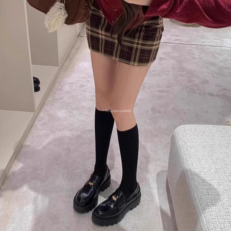 Hong Kong Genuine Leather Platform Heightening Loafers Women's 2025 Spring and Autumn New Round Head One-pedal British Small Leather Shoes Single Shoe