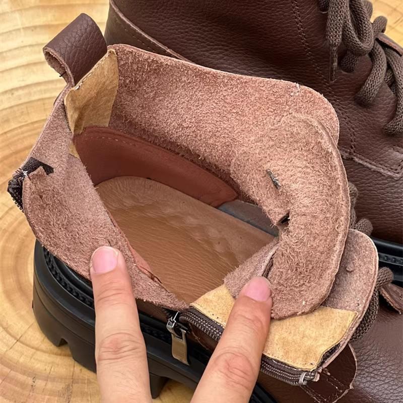 Fashion GKTINOO Lace Up Women Ankle Boots British Platform Shoes Woman Autumn Winter Short Boots Thick Sole Genuine Leather Women Shoes