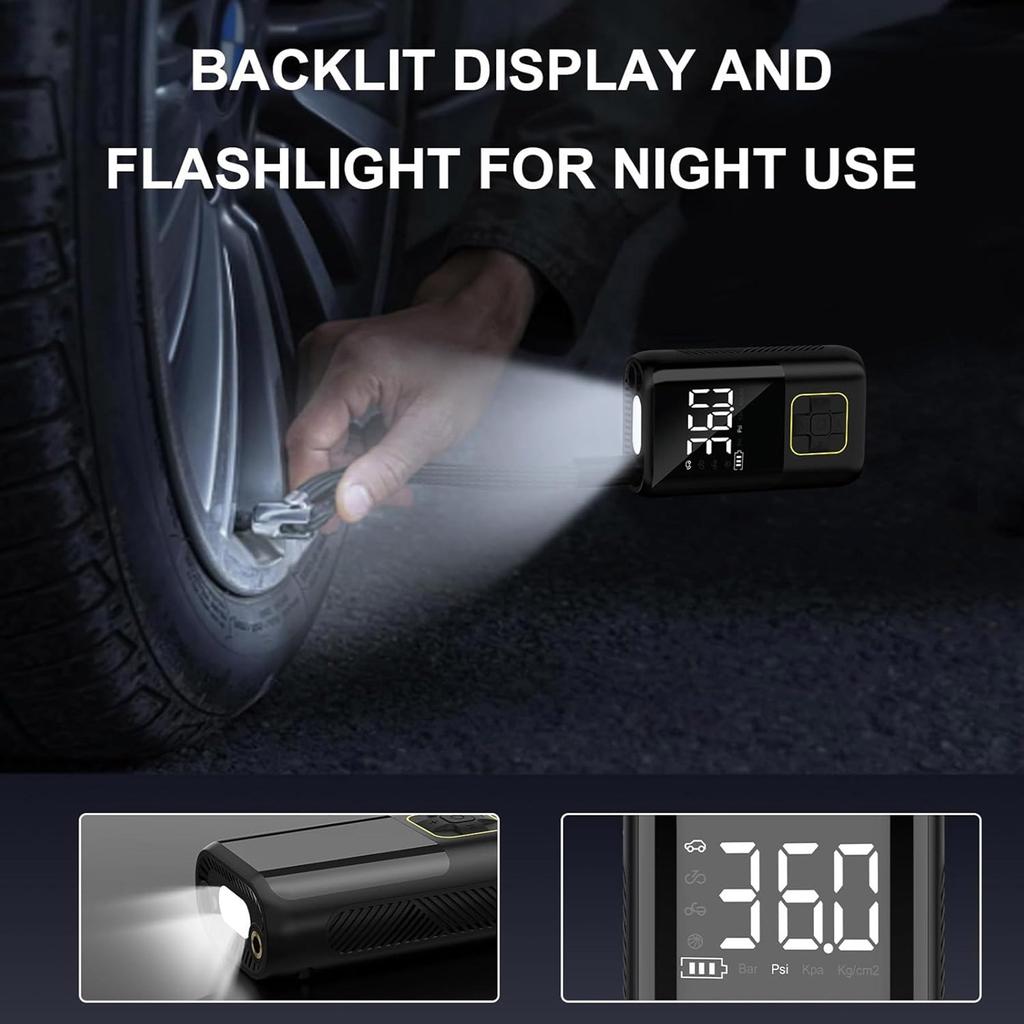 Digital Display Screen Tire Inflator for Car Bike Motorcycle Car Air Compressor Air Pumps with Flashlight Tire Inflator