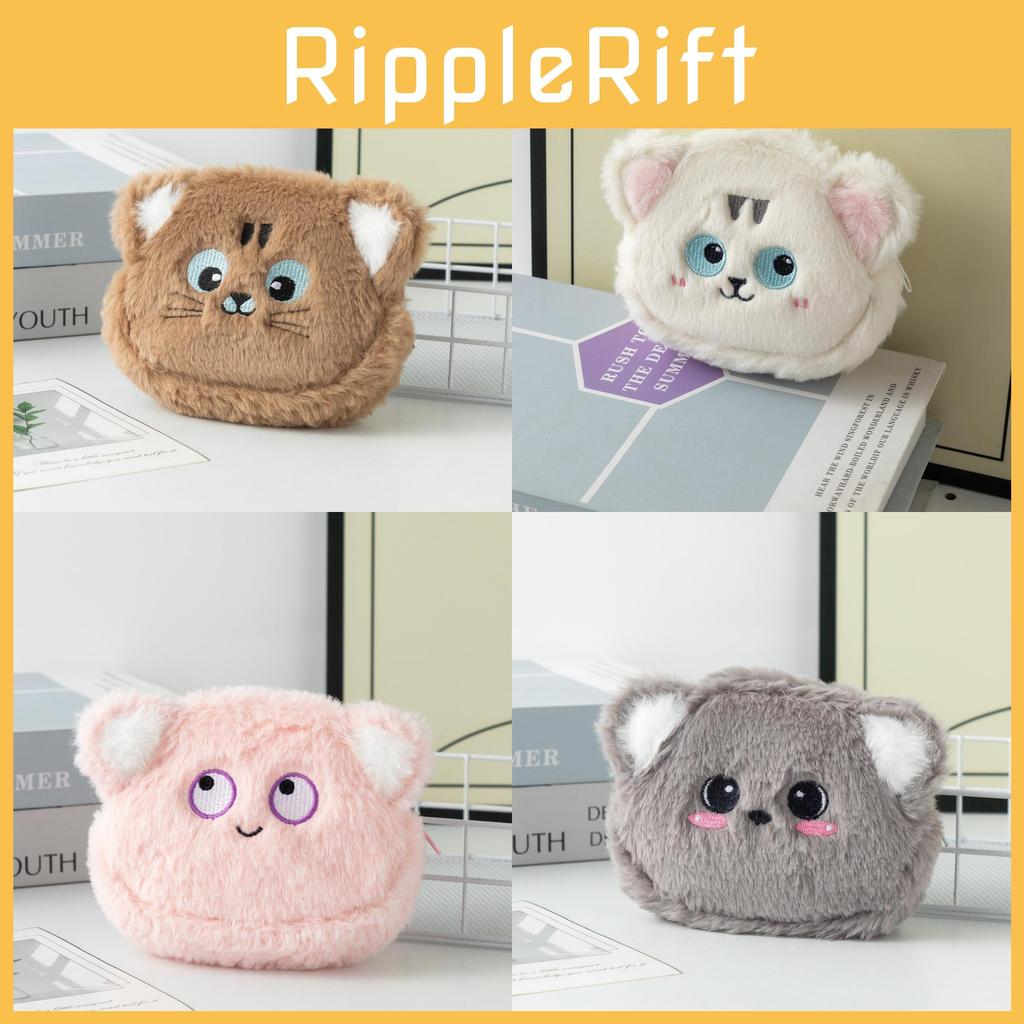 Plush White Cat Coin Wallet With Soft Material For Girls And Casual Use
