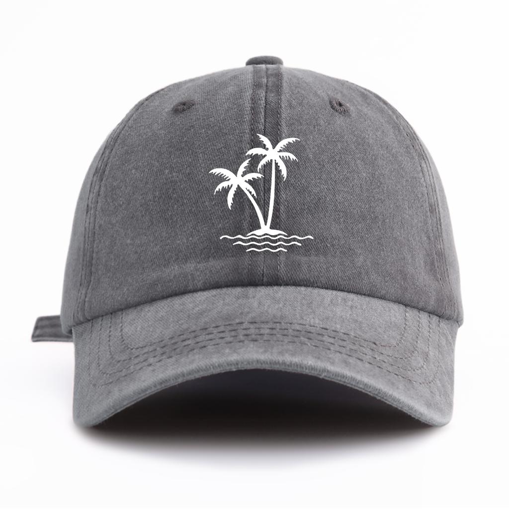 1pc Coconut Tree Print Washed Baseball Cap for Adults, Minimalist Retro Style Casual Soft Adjustable Dad Hat, Perfect As Gift