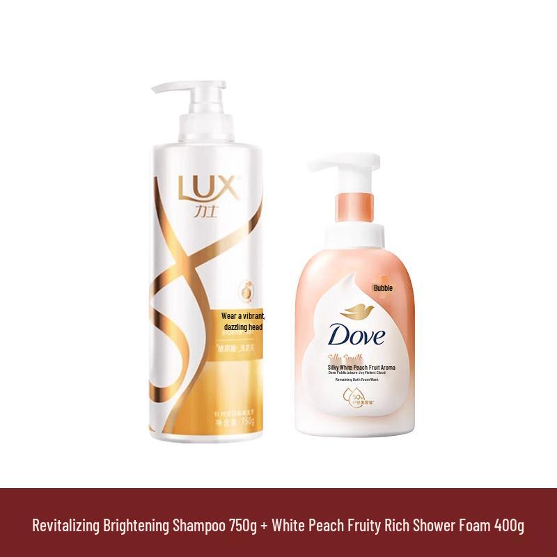 Lux Revitalizing Shine Shampoo & White Peach Bath Foam Set