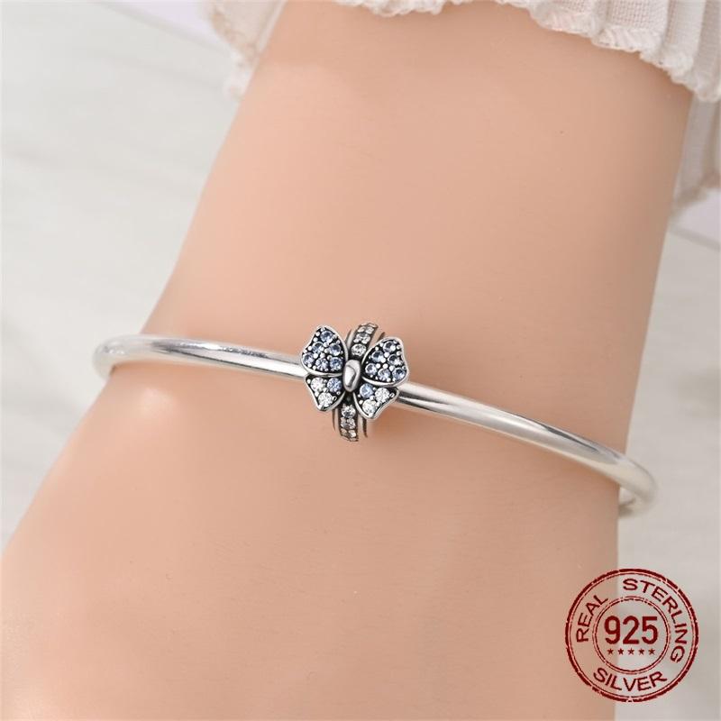 925 Silver Hypoallergenic Cute Butterfly Charm Bead Zircon Inlaid Fit Necklace Bracelets Jewelry Gift for Women