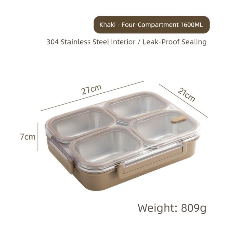 Rectangle Stainless Steel Bento Box 2/3/4 Gird Divided Lunch Box Leakproof Sealed Food Container Adult