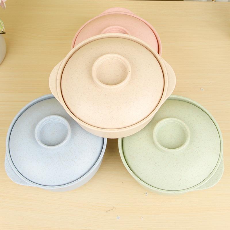 Wheat Straw Plastics Instant Creative Wheat Noodles Bowl Lid Salad Anti-hot Soup Food Bowls Reusable Solid Color Container Set