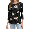 Women’s Casual Floral Print Three Quarter Sleeve Crew Neck Loose Fit Pullover Top for Daily Wear Spring Summer Autumn