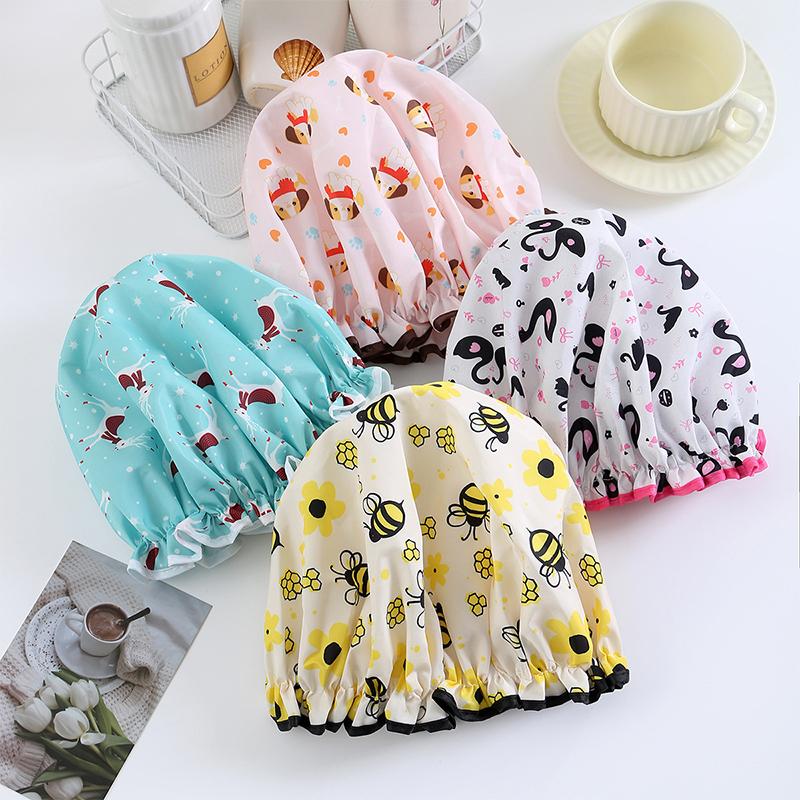 Flower Pattern Double Layer Shower Cap Waterproof Reusable Printed Bath Hair Bonnet For Women Ladies Spa Salon Home Travel Use