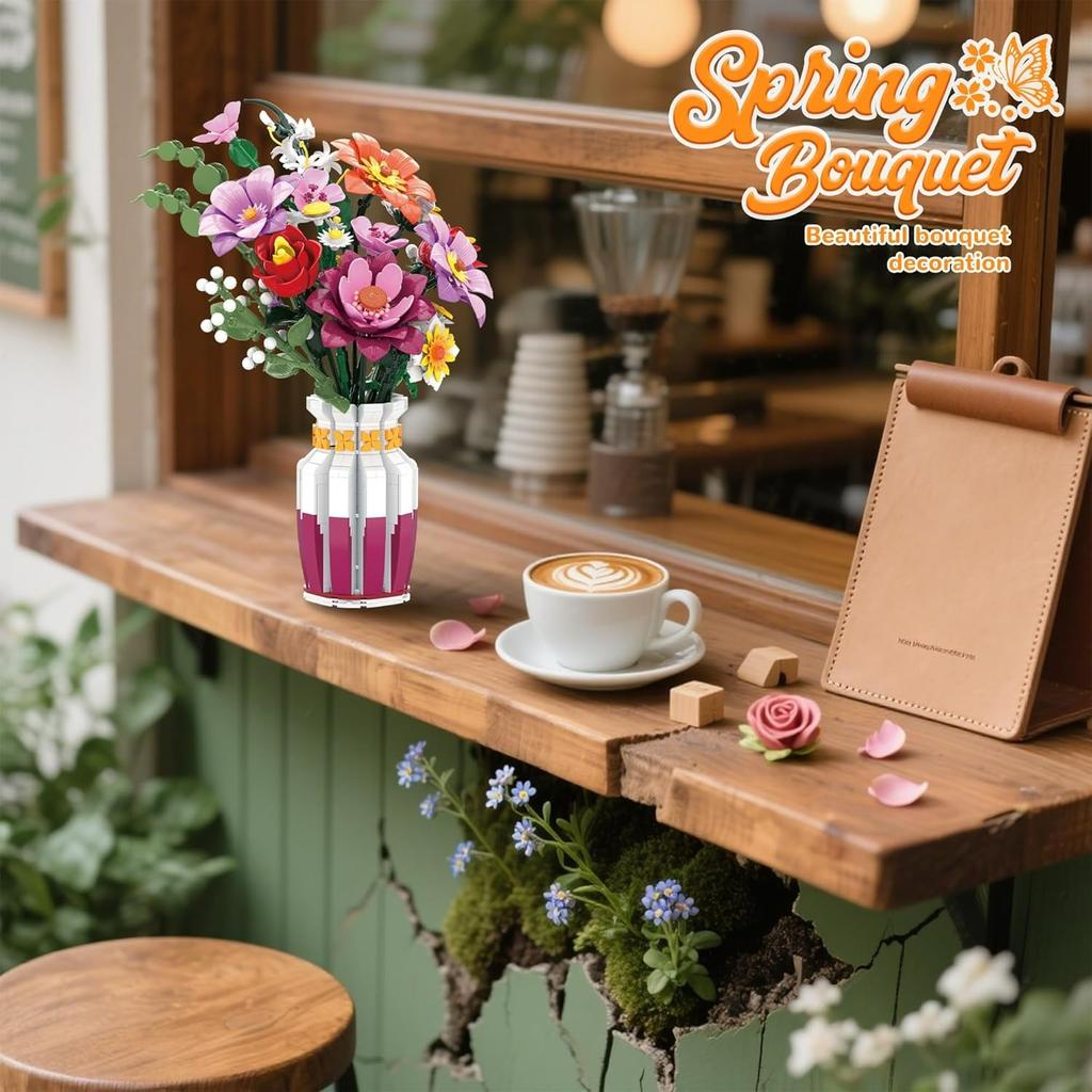 Flowers Bouquet Building Set Wildflower with Vase Compatible with Lego Botanical Collection for Adults Women Girls 14+ Home Office Decor