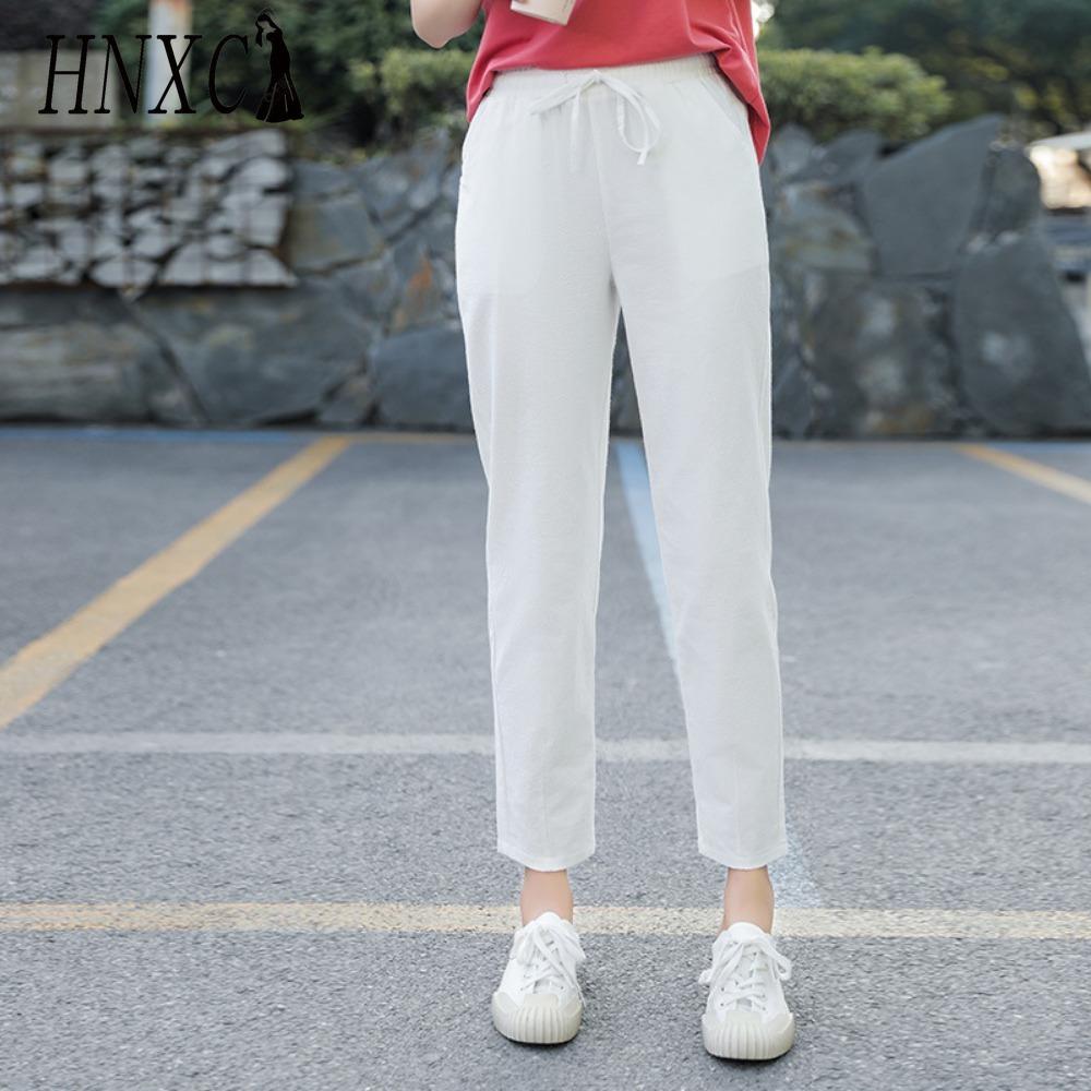HNXC 9 Color Pure Cotton Nine Point Trousers Spring Summer Slim Straight Loose Casual Pants Women Solid Color Harem Pants