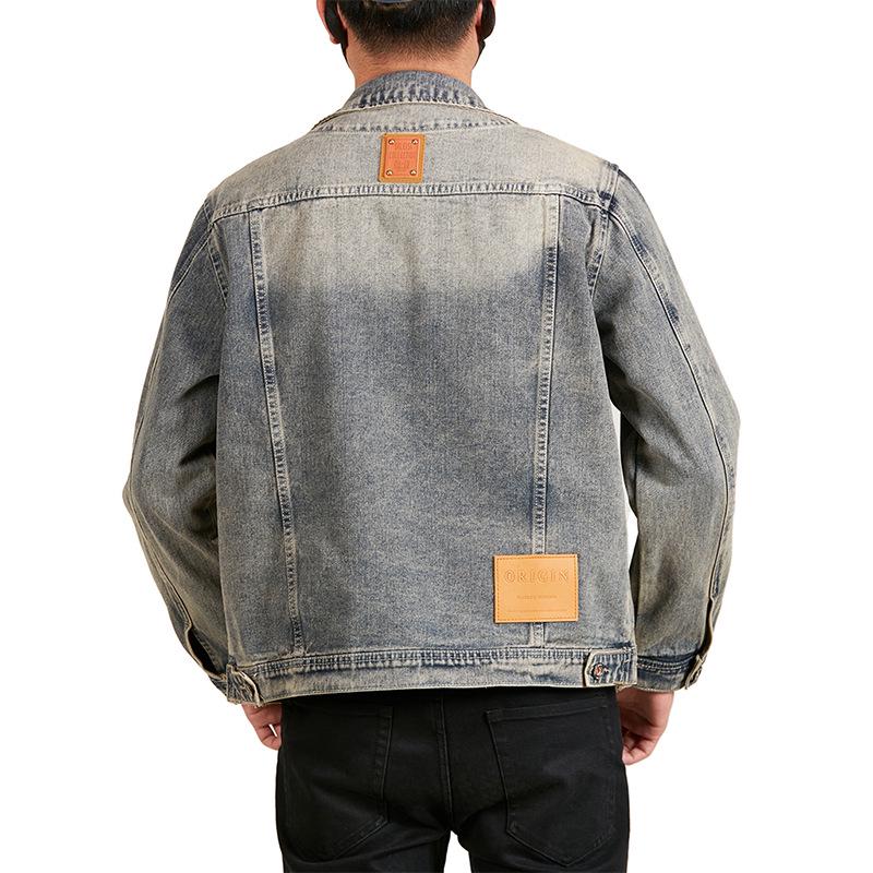 Men's Plus Size Retro Denim Jacket with Turn-Down Collar and Multi-Pockets for Spring