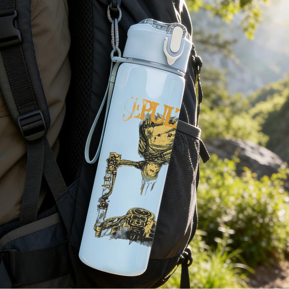 PC Retro Drill Machine Industrial Sketch Print 750ml colorful plastic sports water bottle leakproof pop up lid with straw for outdoor work home use