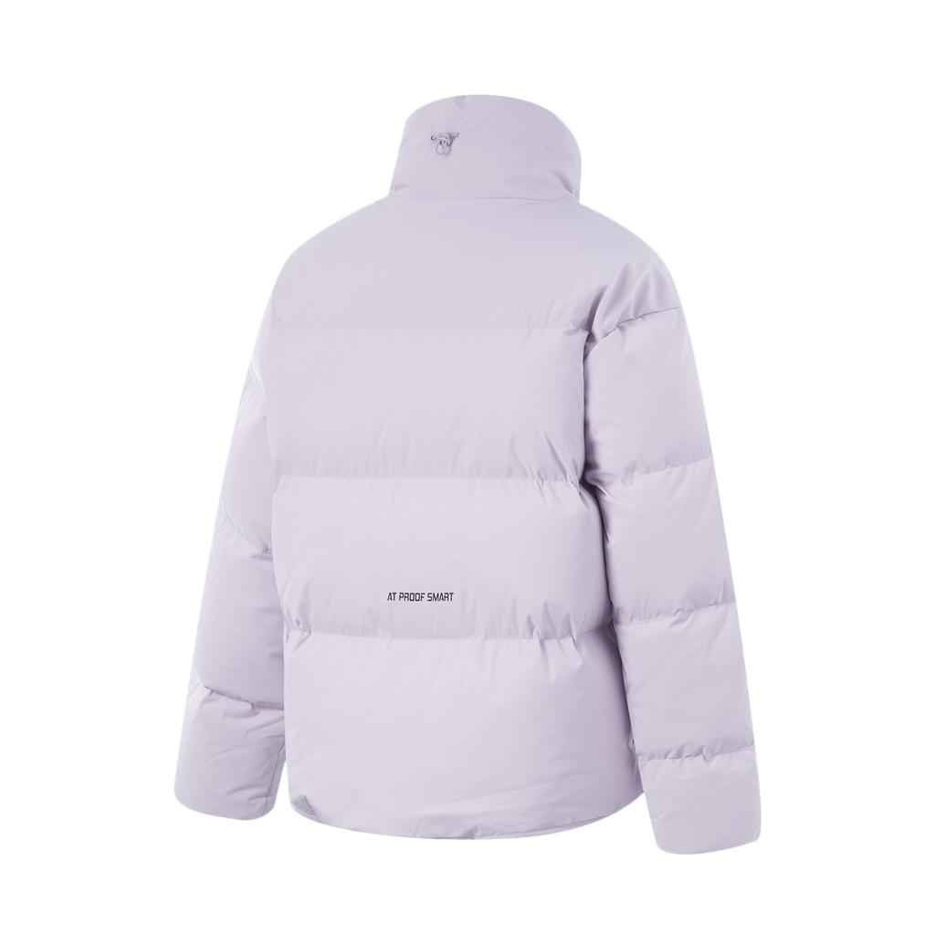 Li-Ning Hot Pot Down Series Water-Resistant Letter Stand Collar Casual Versatile Short Winter Down Jacket Women outerwear Sea-Salt-Purple AYMU254-3