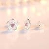 Exquisite Romantic Pink Purple Zircon Five-petaled Flower Piercing Stud Earrings for Women Fashion Cute Daily Jewelry Accessory