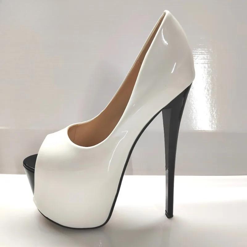 High-End Crossdressing Sexy High Heels 19cm Lackleder Dicksohlige Schuhe Für Damen Abendparty Offene Zehenpartie Hohe Absätze 35-45