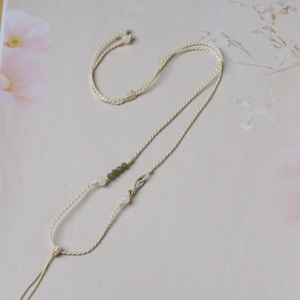 Hand-Woven Hetian Jade Abacus Bead Pendant Lanyard - Gold and Jadeite Pendant Rope for Men and Women