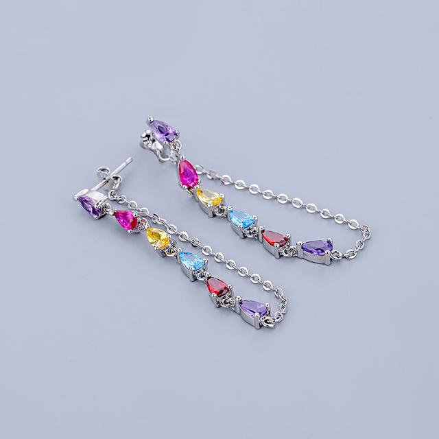 

ANENJERY красочные циркониевые длинные серьги с кисточками или женские висячие серьги, ювелирные изделия для свадебной вечеринки