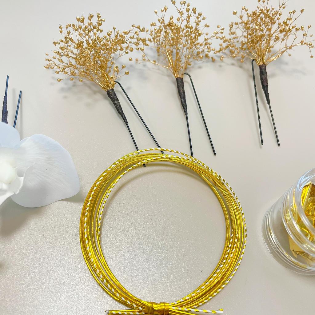 Phalaenopsis Haarschmuck Gold Gypsophila Mizuhiki Blattgold Zeremonie zur Volljährigkeit Abschlussfeier Kopfschmuck Hochzeit Kimono Furisode Hakama