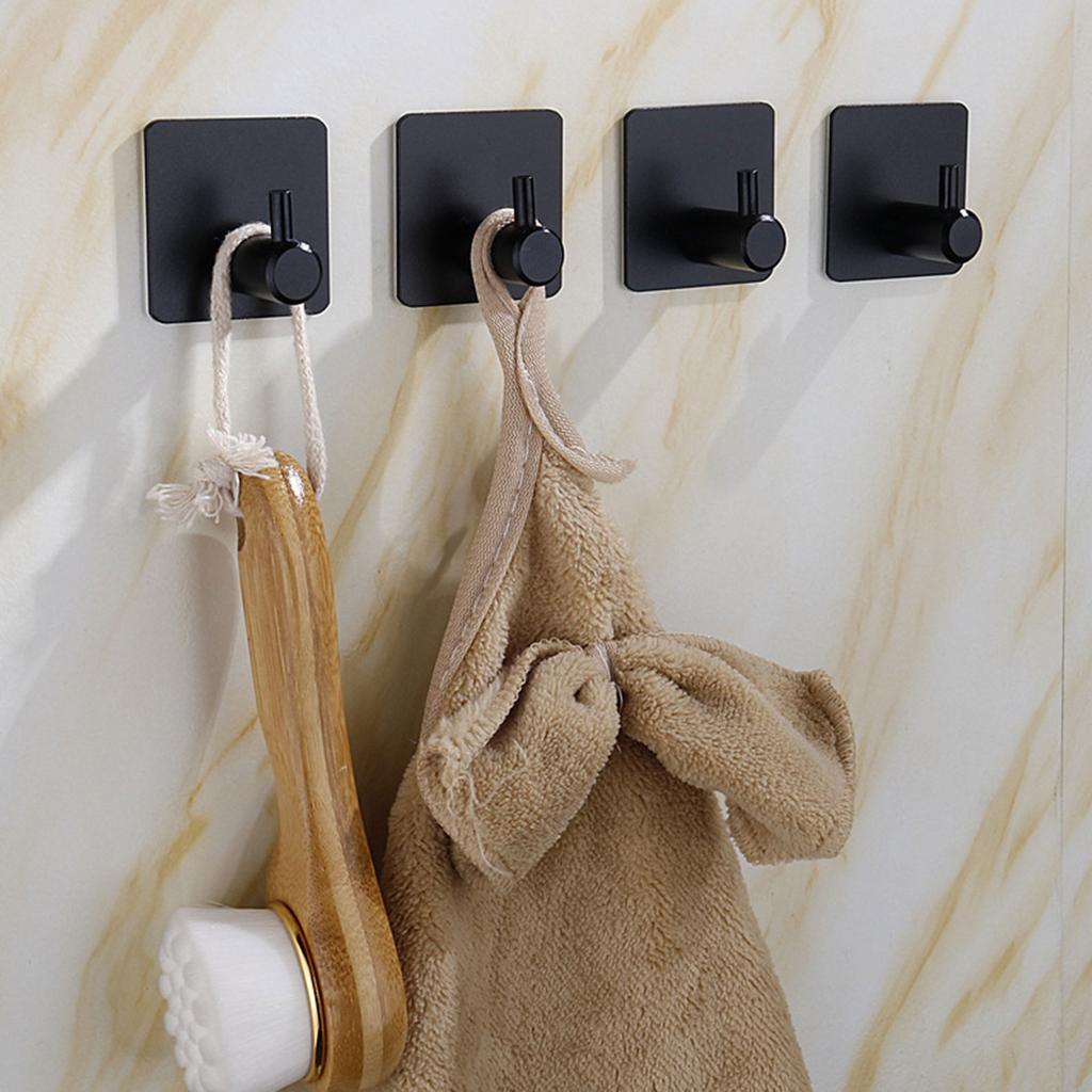 4Pcs Bathroom Towel Hook Multipurpose Sticky Wall Hooks Wall Mounted Coat Rack Robe Clothes Hook for Bath Kitchen