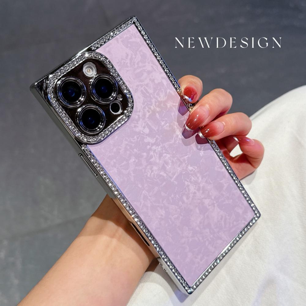 Luxus Diamant Aurora Muschel Muster Gerade Kante Hülle Für iPhone 16 15 14 13 Pro Max Plus Beschichtung Rüstung Ästhetisch Bling Abdeckung