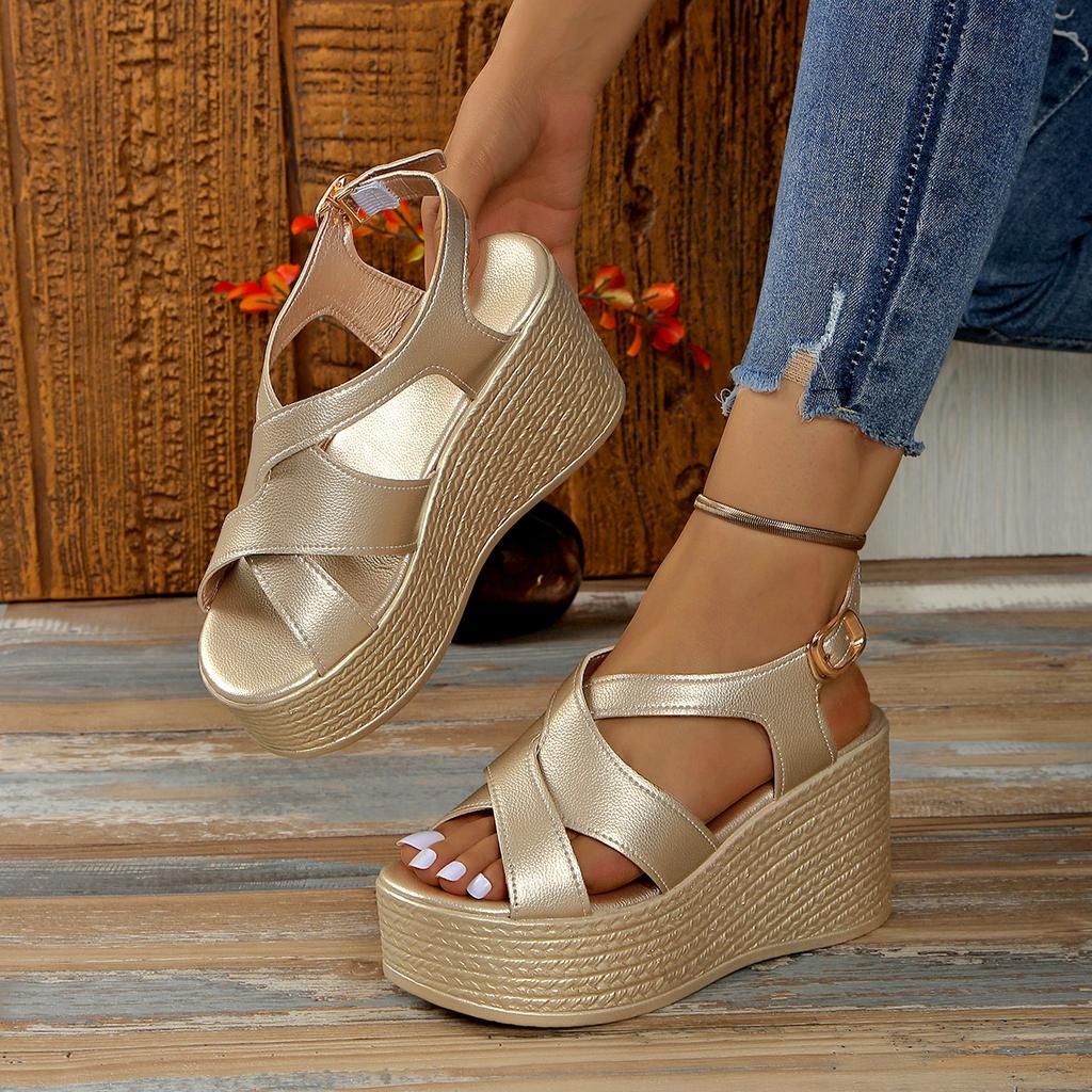 Fashion Plus Size 35-43 Shoes for Women Summer Elegant Women High Heel Platform Wedges Sandals Causal Peep Toe Buckle Strap Footwear