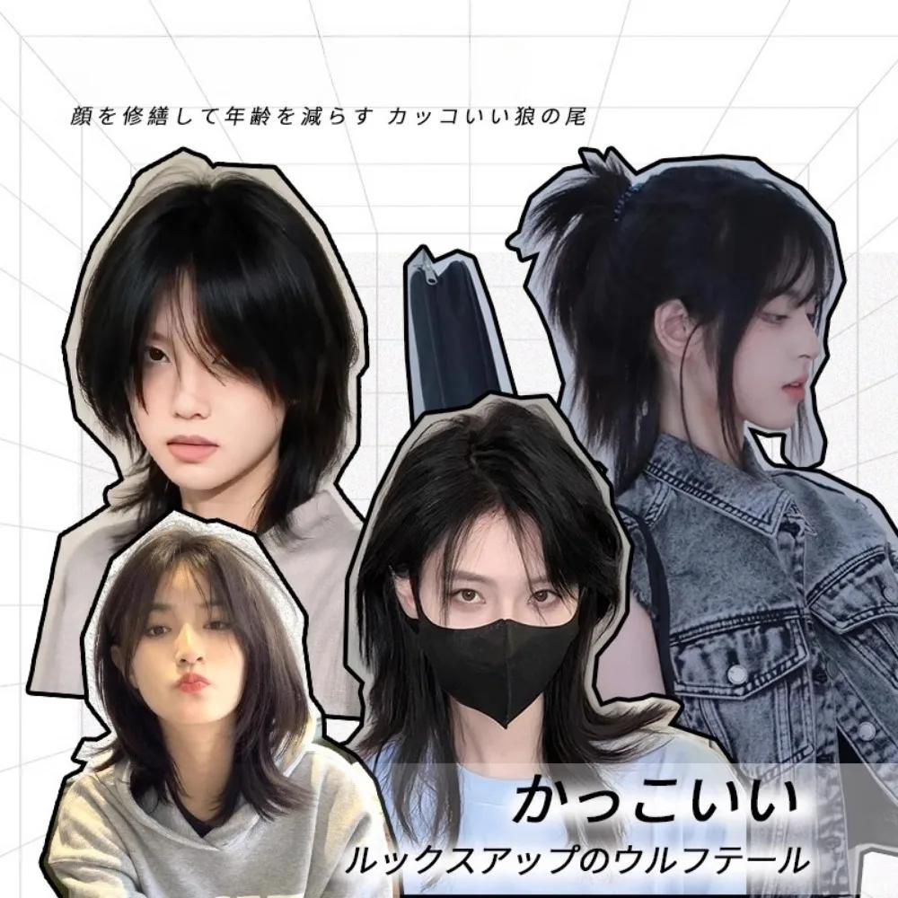 Black Short Wig Cos Japanese Anime Cosplay Wig 38cm Cool Sissy Headband Wigs Punk High Quality Synthetic Wigs