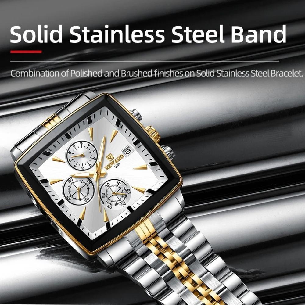 Fashion Square Quartz Watch Men's Luxury Steel Strip Business Date Chronograph Watches