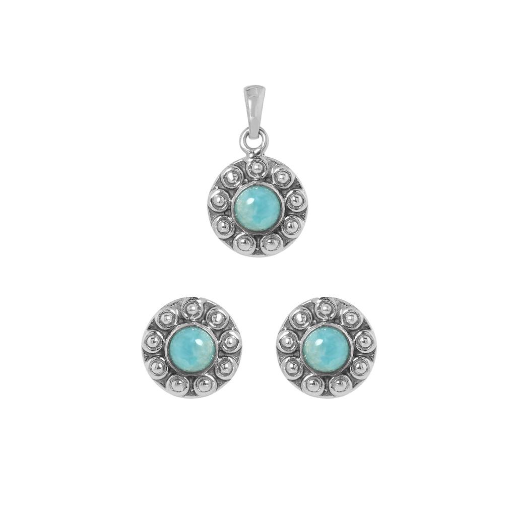 Larimar Silver Stud Earring Pendant Set, 925 Sterling Silver Handmade Jewelry, Gift For Her, Women Silver Jewelry An0452-549, 548