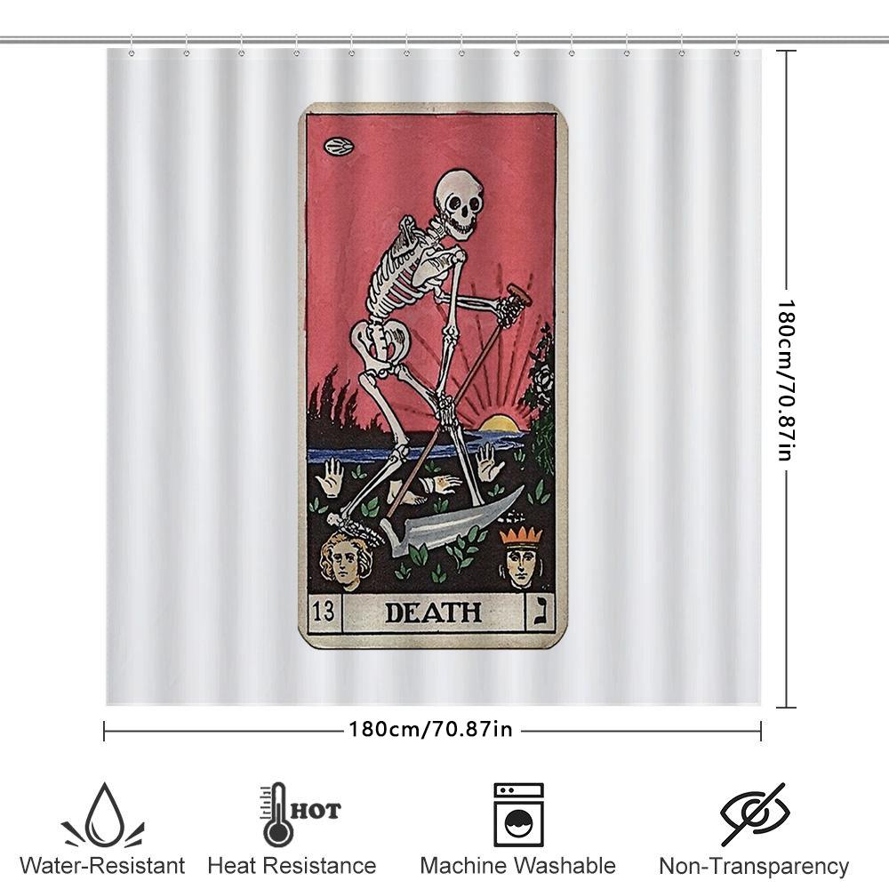 Gotisches Tods-Tarot Duschvorhang Dark Academia Wohnkultur Halloween Gruseliger Wandteppich Badezimmer-Set Vintage Ästhetik Raumteiler