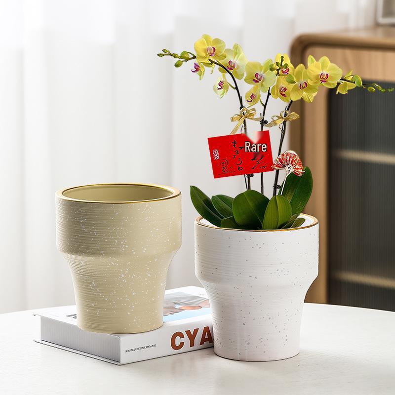 Nordic High-Leg Ceramic Orchid Pot: Durable, Artistic for Home or Balcony Use