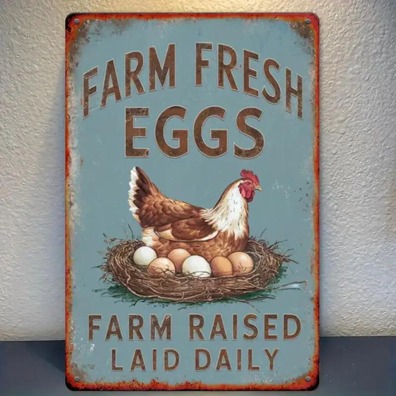 Fresh Farm Eggs Aluminum Metal Sign Vintage Farmhouse Chicken Wall Decor Plaque for Kitchen Coop Garden 20x30cm(7.8x11.8inch)